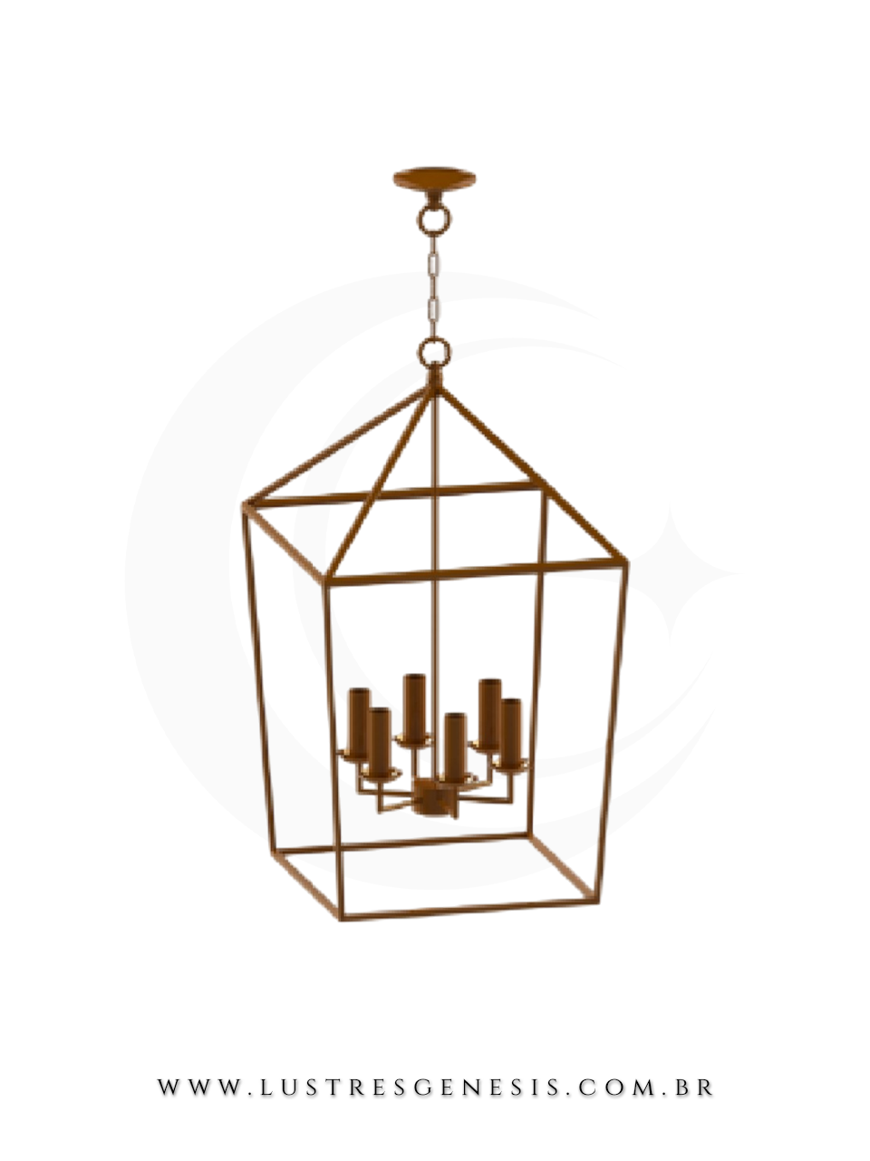 Luminaria de Teto Pendente Lanterna HOGAR Dourada Estilo Classico Quadrada Com 6 Lampadas Para Sala de Jantar Hall de Entrada Escadas